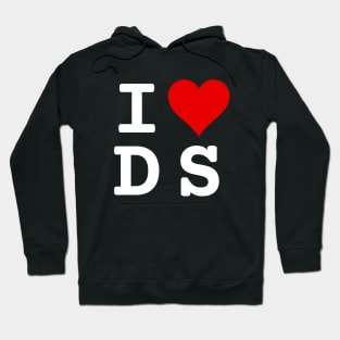 I Love DS | Stylized Abbreviation Heart Logo White Hoodie